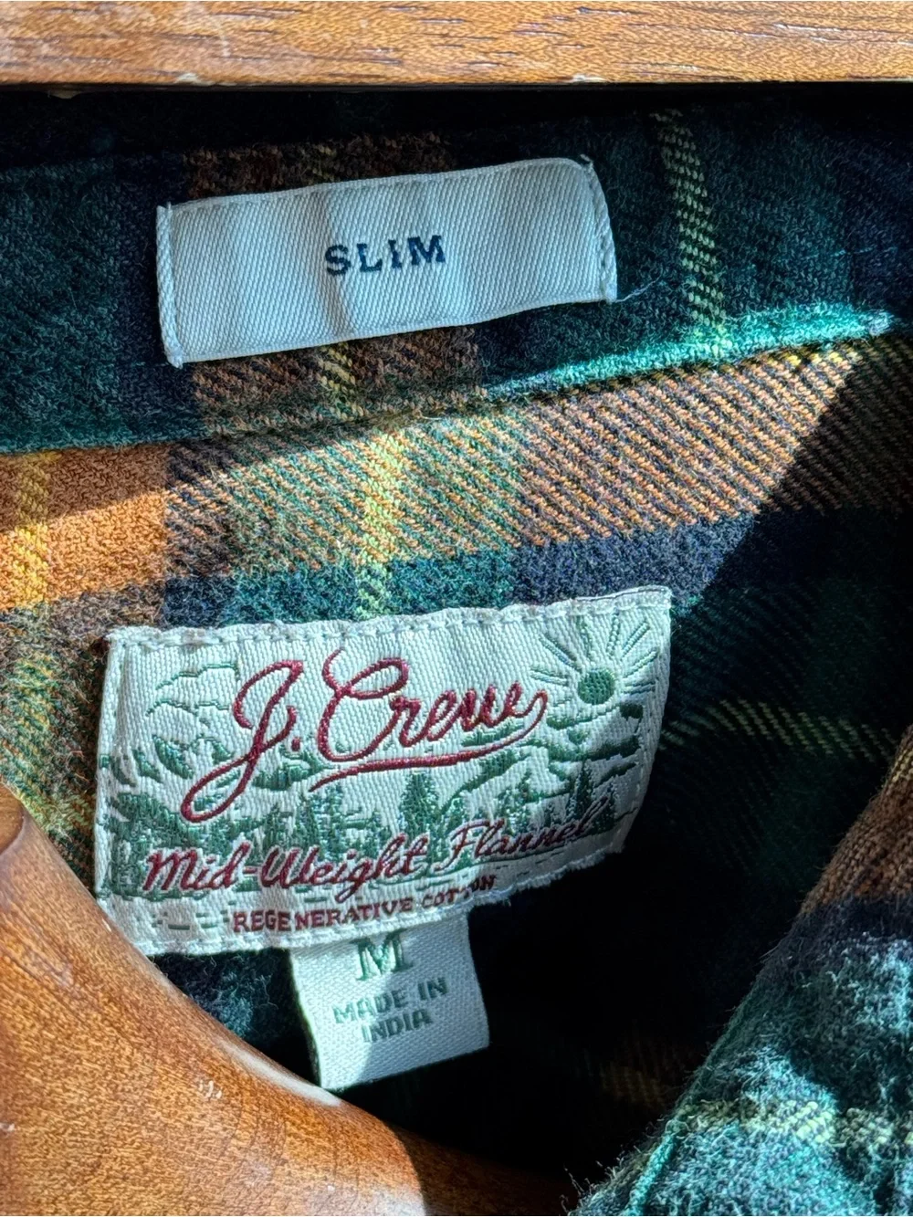 J.Crew Mid-Weight Flannel Plaid Shirt Men’s M Slim Fit Green Orange Cotton